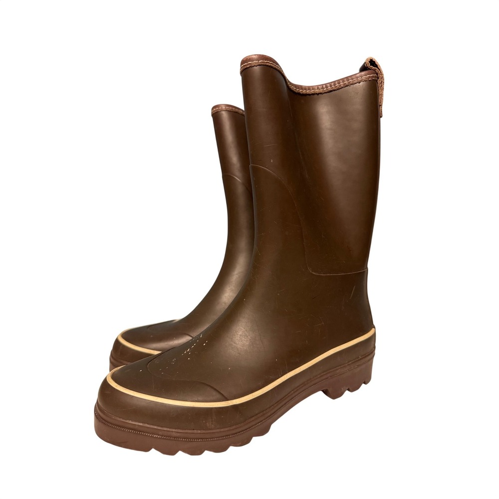 Coach Gardenia Brown Rubber Rain Boots Steel Shank‎ Waterproof Lug Sole A7600 7M